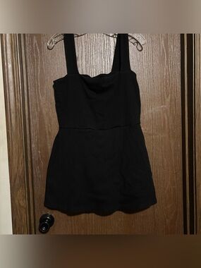 PINK Victoria's Secret Black Ribbed Wide-Strap Romper